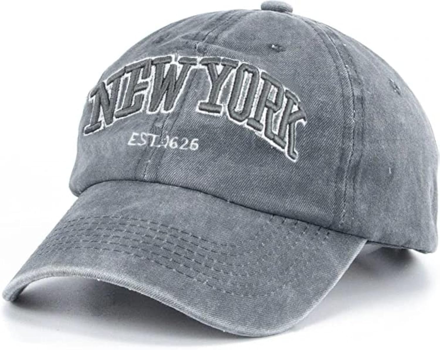 Baseball Hat New-York Distressed-Adjustable-Strapback - Washed Twill Dad Hat Unisex, Light Grey, One Size