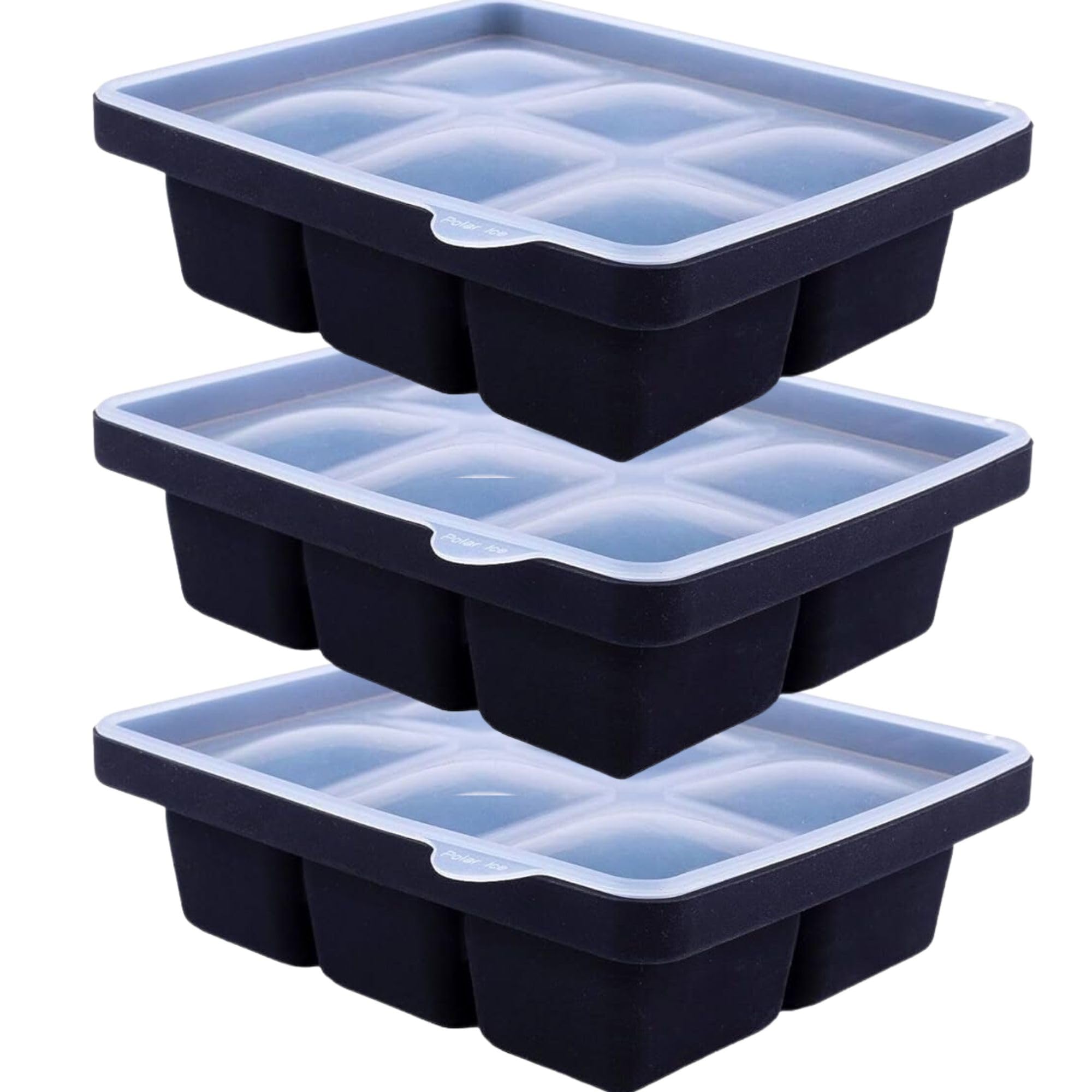 3 Packungen große Eiswürfelform aus Silikon, leicht zu öffnende Eiswürfelformen für 6 Eiswürfel pro Schale für Schokoladencocktails und alle Getränke (3er Pack schwarz)
