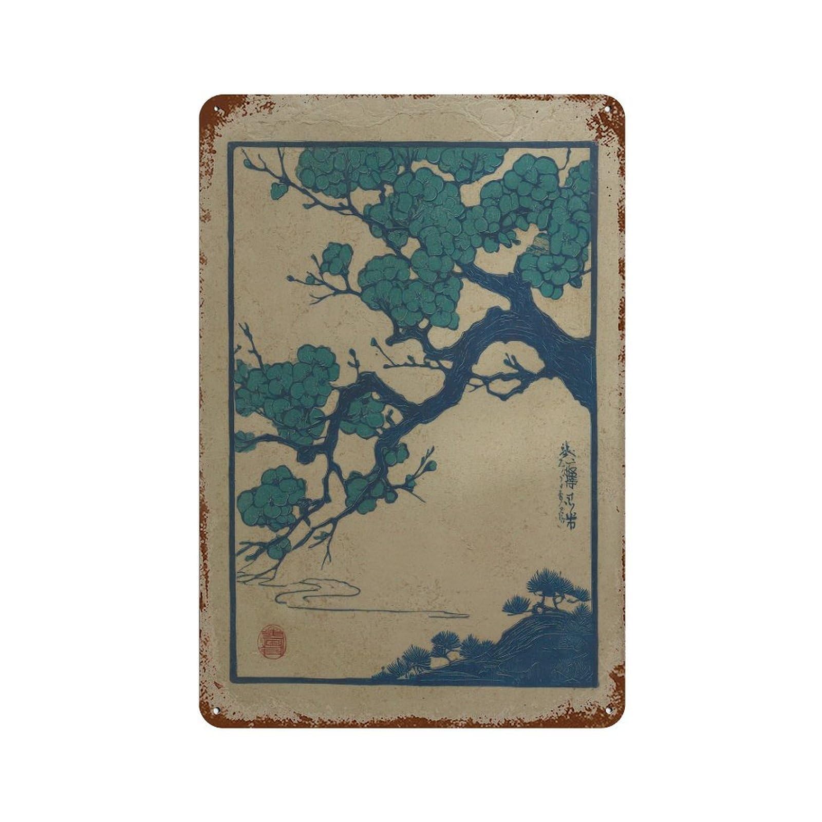 xiaoxiaoshen Blossoming Tree. Japanese Ukiyo Wall Decor Art Metal Tin Poster Modern Home Decor Art Home Bar Shop Decorations Vintage Sign 30x20cm