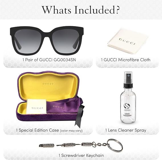 Gucci GG0034SN GG Interlocking Logo Sqaure Shape Sunglasses with Luxury Eyewear Kit