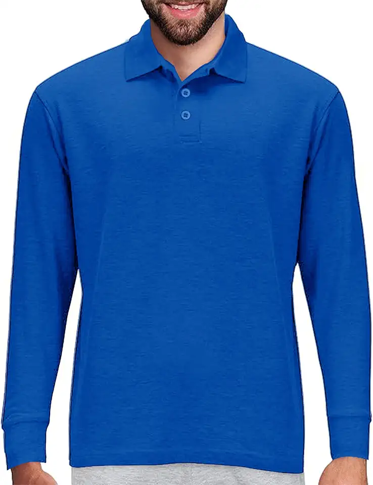 Premium Wear Long Sleeve Polo Shirt for Men, Cotton-Blend Fabric Golf Shirt with Collar, 3-Button Placket, Stain Guard