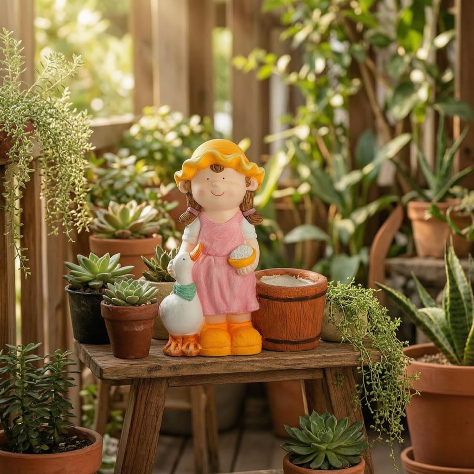 Blumentopf mit Kinderfigur Handbemalt Pflanztopf mit Cartoon-Figur Dekorativ Gartendeko für Gartenliebhaber, Balkon, Junge Mit Schaf