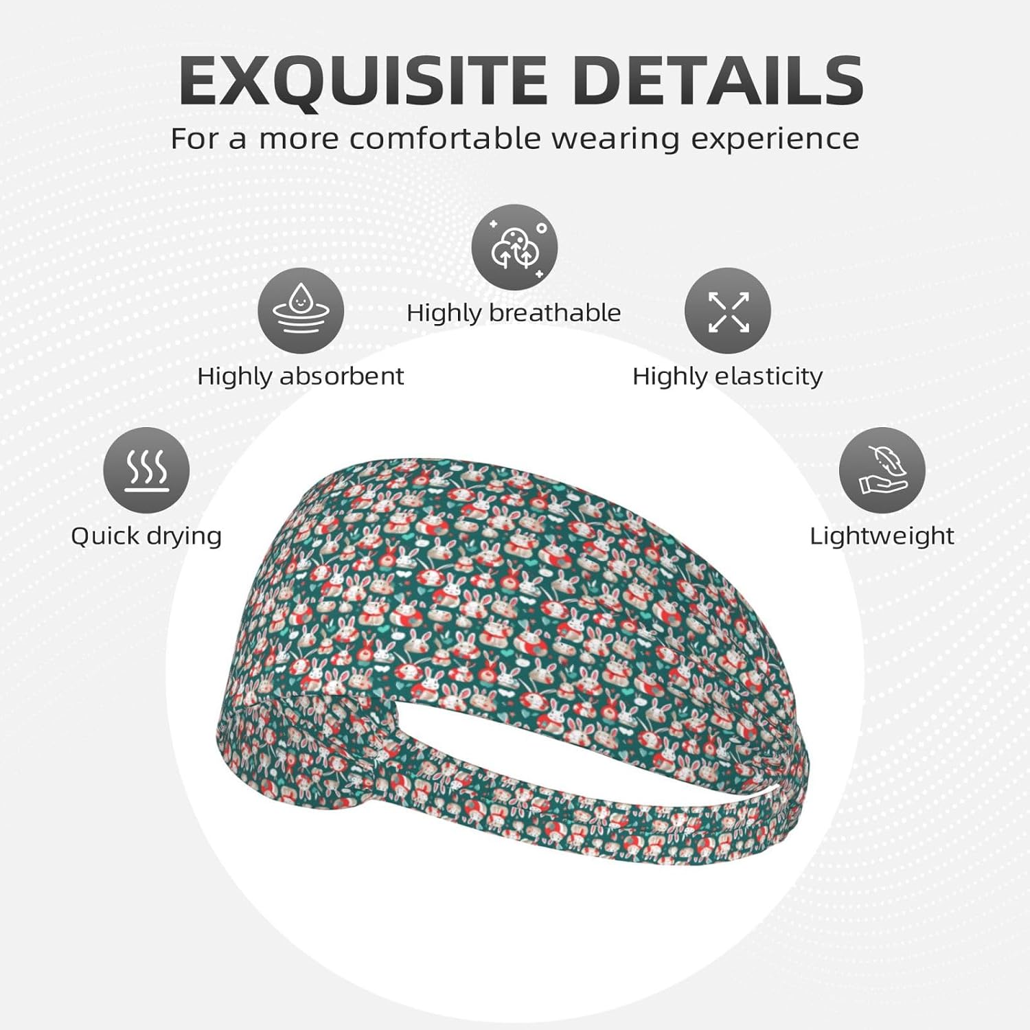 Bunny Rabbits Print Elastic Headband Breathable Workout Hair Band Running Cycling Outdoor Activities
