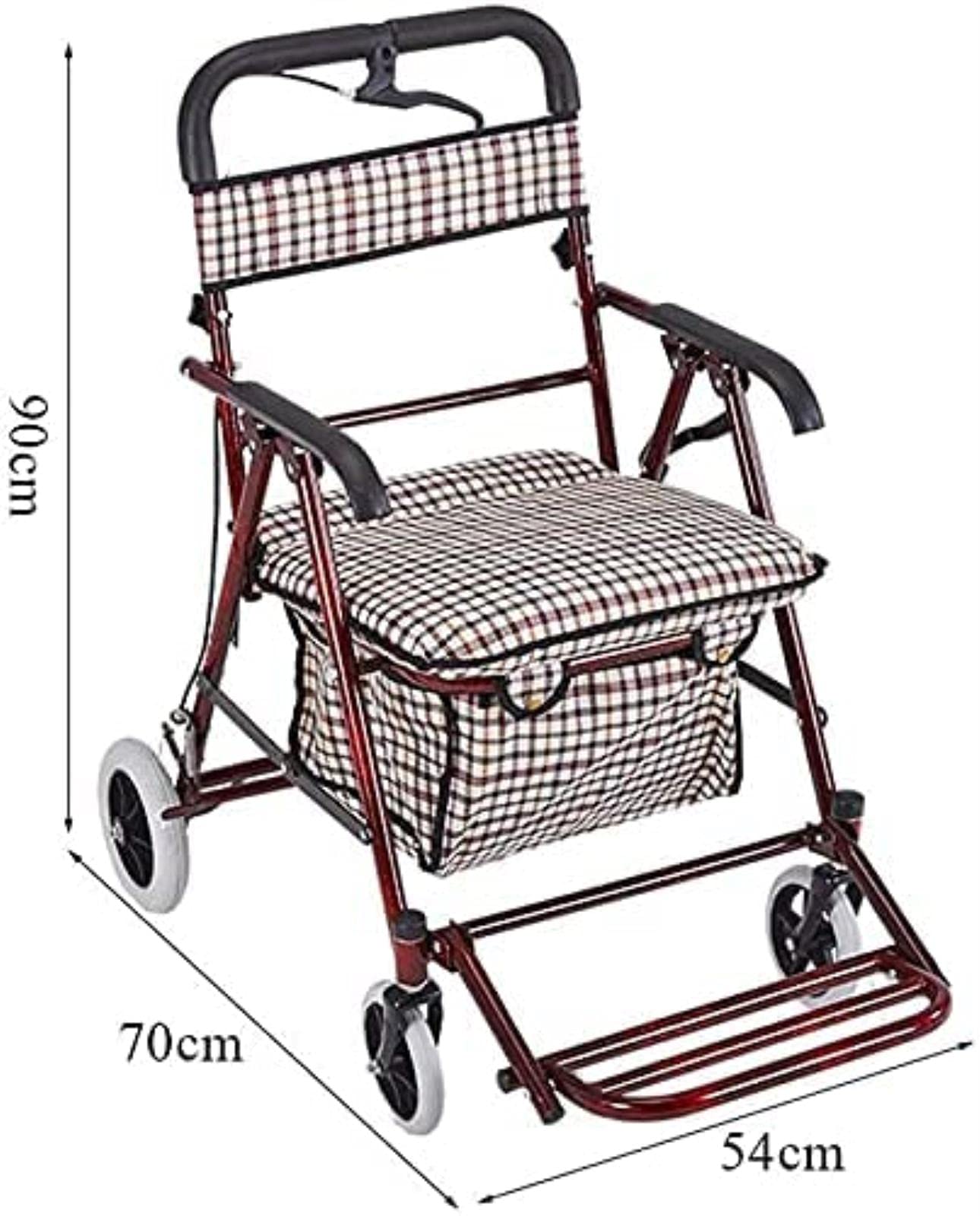 Andador con Ruedas para Personas Mayores Y Adultos, Carrito De Compras, Silla De Ruedas, Carrito De Cuatro Ruedas, Ideal para El Hogar, Ideal para Aniversarios Cómodos (Rojo)