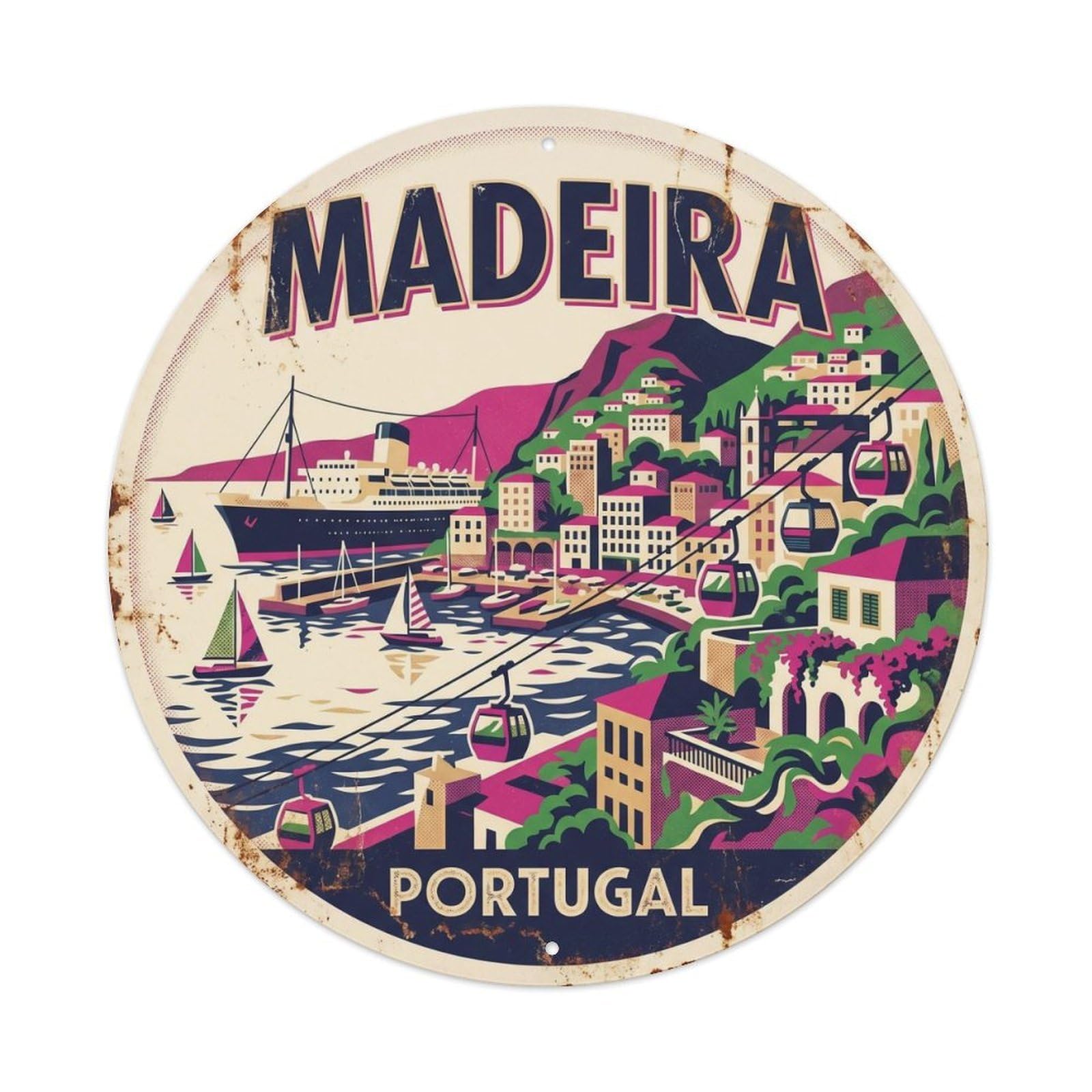 Olyhtr 8X8inch Classic Style Portugal Travel Madeira Island Funchal Sailboats Metal Tin Sign