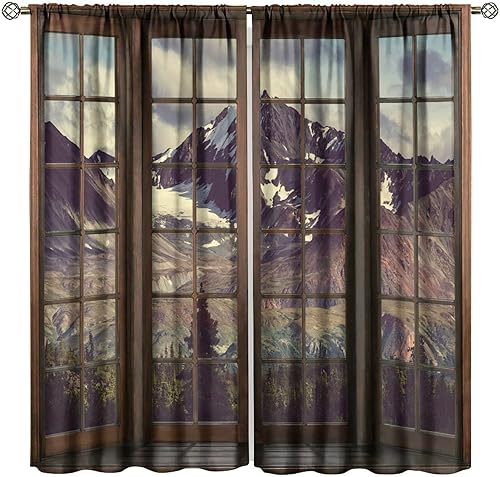Vista 19 de Cortinas con Vista Natural, Estampado de Patrón de Río y Bosque Hermoso para Ventana, Cortinas Oscuras Aisladas para Dormitorio o Sala de 2 Paneles