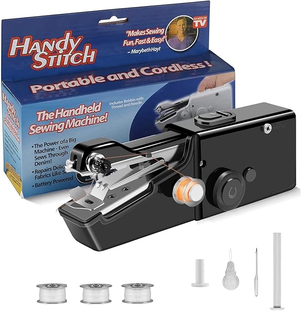 YurDoca Handheld Sewing Machine, Mini Cordless Portable Electric Sewing Machine-Cordless Small Handy Stitch Handheld Sewing Machine for Fabric Clothing Kids Cloth Pet Clothes, Black-p