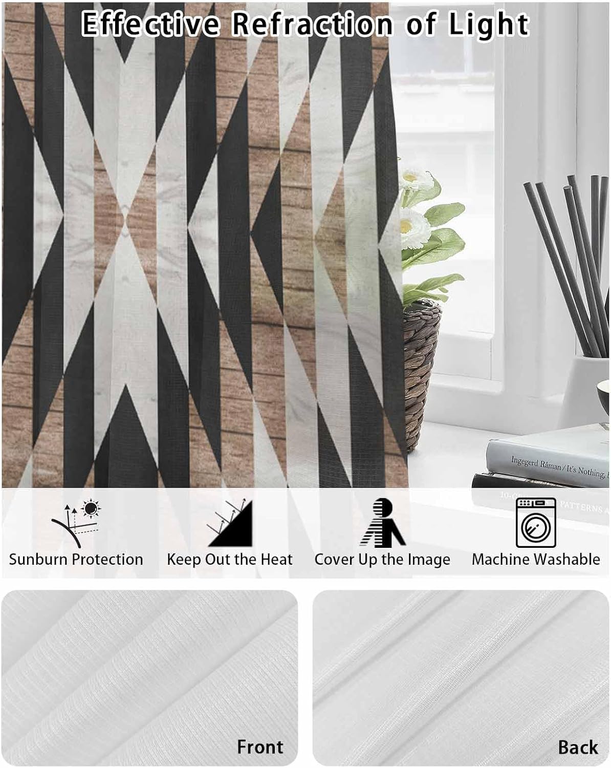 Brown Southwest Outdoor Curtains for Patio Waterproof,Privacy Sunlight Blocking Drapery,Top Bottom Grommet Drape for Gazebo Porch Pergola,1 Panel 54x108 Boho Aztec Morocco Farmhouse Black White