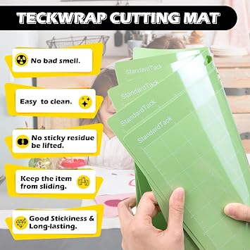 TECKWRAP 4 Pack 12x12 Green Adhesive Cutting Mats | Precision Vinyl Pin Pen & 6 Inch Squeegee for HTV, Vinyl, Quilting & Crafting, Compatible with Popular Cutting Machines