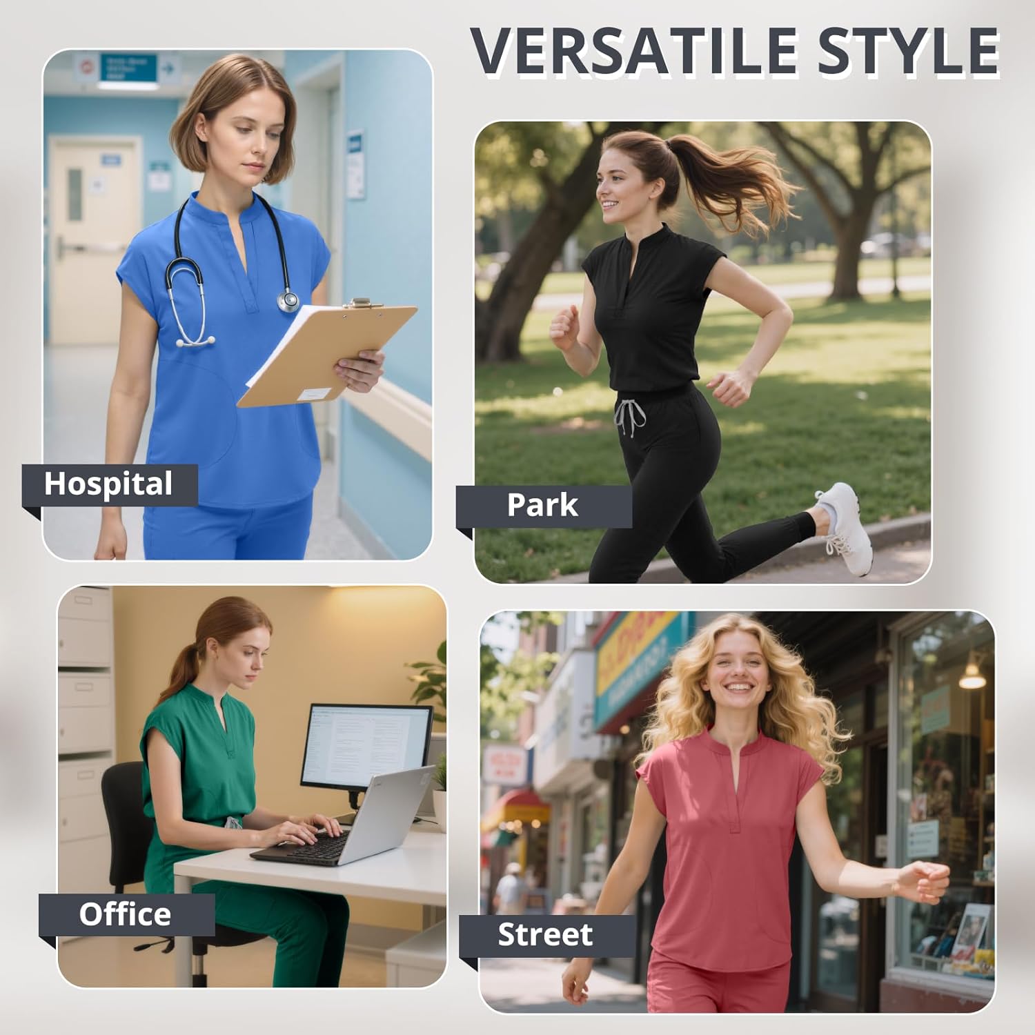 Scrubs for Women Set, Sleeveless Stand-Up Collar Medical Nurse Uniform Top and Jogger Pants, 8 Pockets