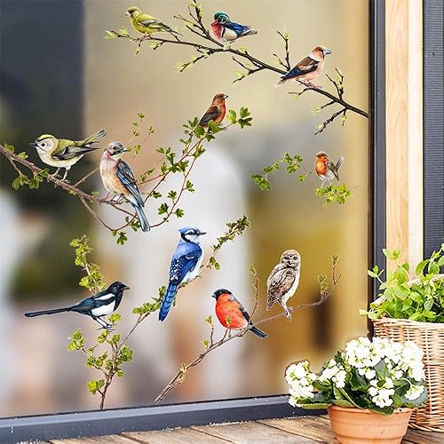 Miniatura 9 de Calcomanías estáticas para ventana, diseño de pájaros, mariposa, reutilizables, para bricolaje, ramas de árbol floral, calcomanías de ventana de