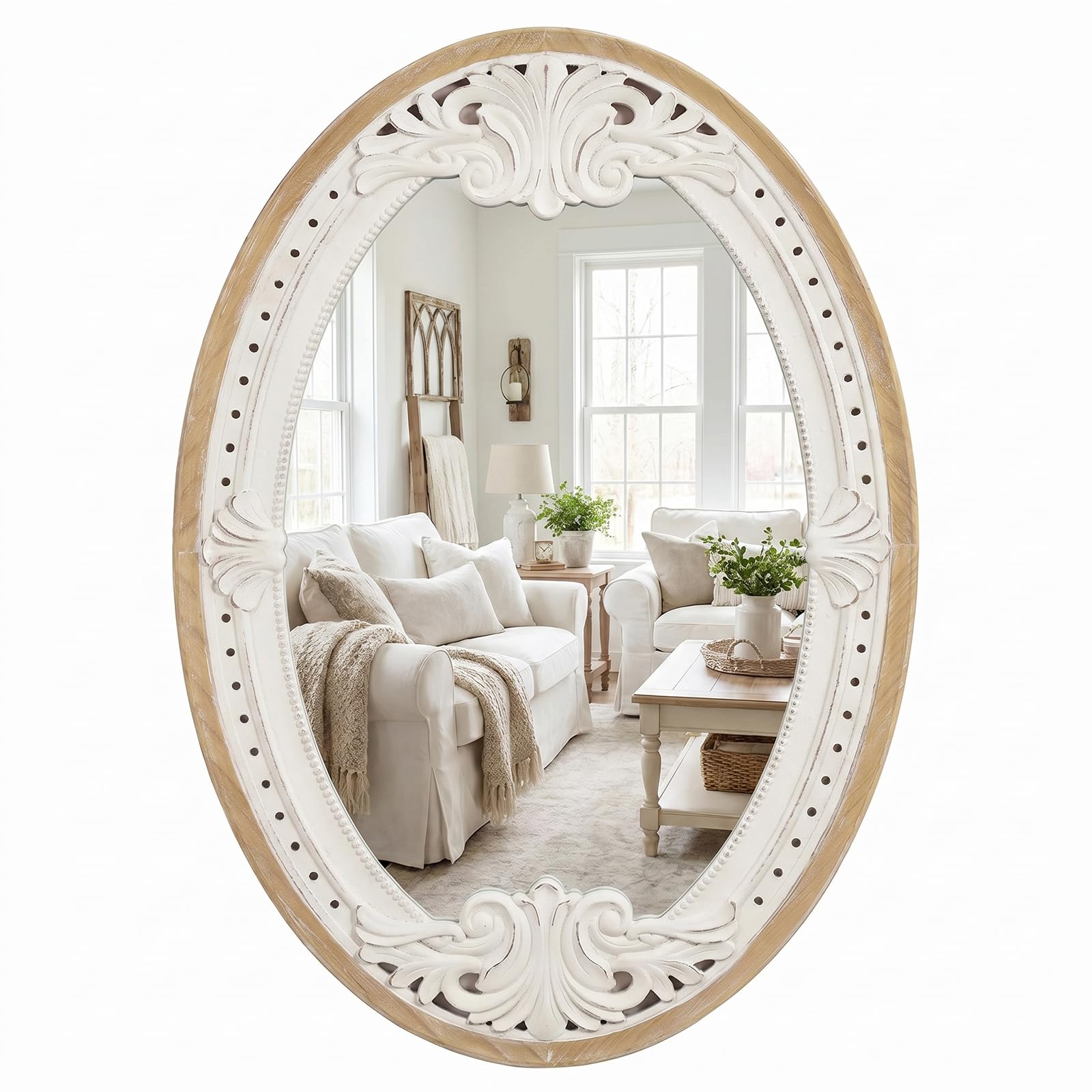 H HOMEWINS Beaded Oval Mirror