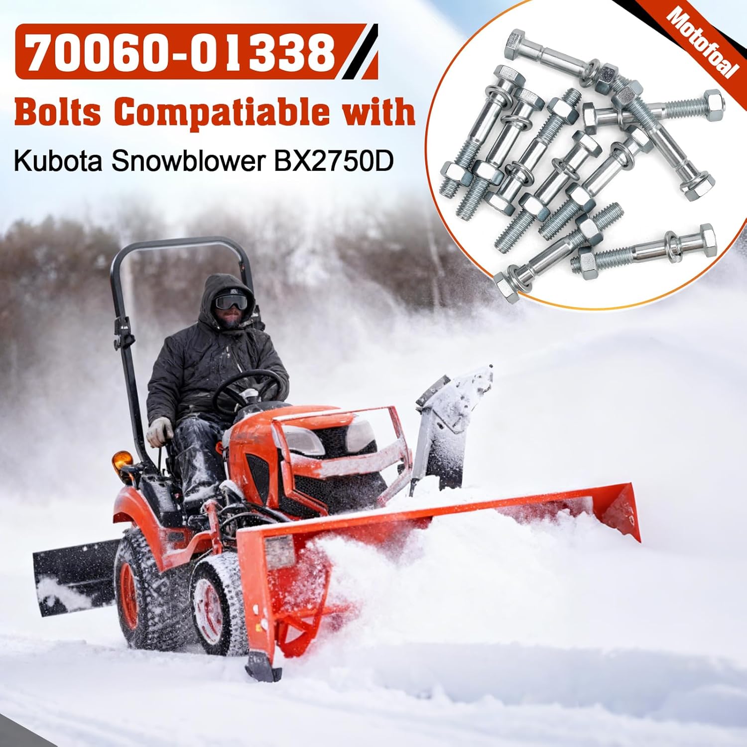 70060-01338 Snowblower Shear Bolts Grade 8 for Kubota Snowblower BX2750 BX2816 BX2822 BX5450 DB2550 G2003 G2538 G2546 T2724 T2740 T2834 Front Snowblower 5/16" x 2-1/4" 10pcs
