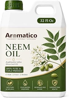 Aromatico Cold Pressed Neem Oil Bulk Pack for Skin, Hair & Plants 32 Fl Oz | Professional Grade, Premium Bulk Refill Pack for Spa, Salon Use · For Skin, Hair & Plant · DIY Beauty & Aromatherapy