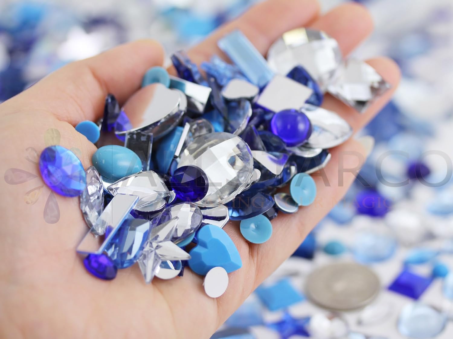 Allstarco 9.6 oz Winter Wonderland Rhinestones Mix – Flat Back Acrylic Gems in Blue, Light Blue & Clear – Bulk Craft Rhinestones for DIY Holiday Décor, Clothing, Ornaments, Cosplay, Crafts, Gift Card