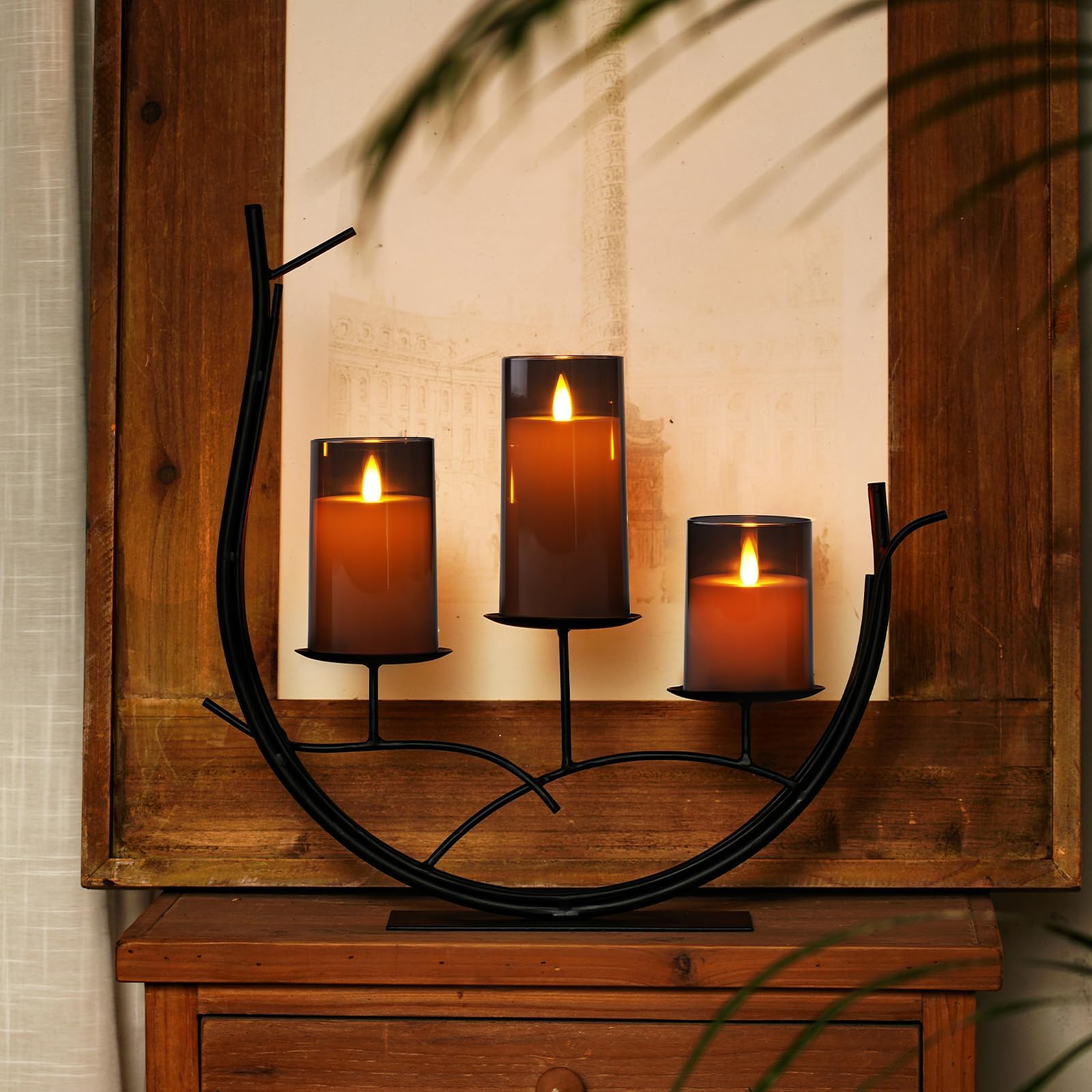 Homemory LED Elektrische Kerzen mit Fernbedienung & Timer, Batteriebetriebene Kerzen mit Flammen-Effekt, Perfekt für Weihnachtsdeko & Wohnzimmer, 3er Set Grau