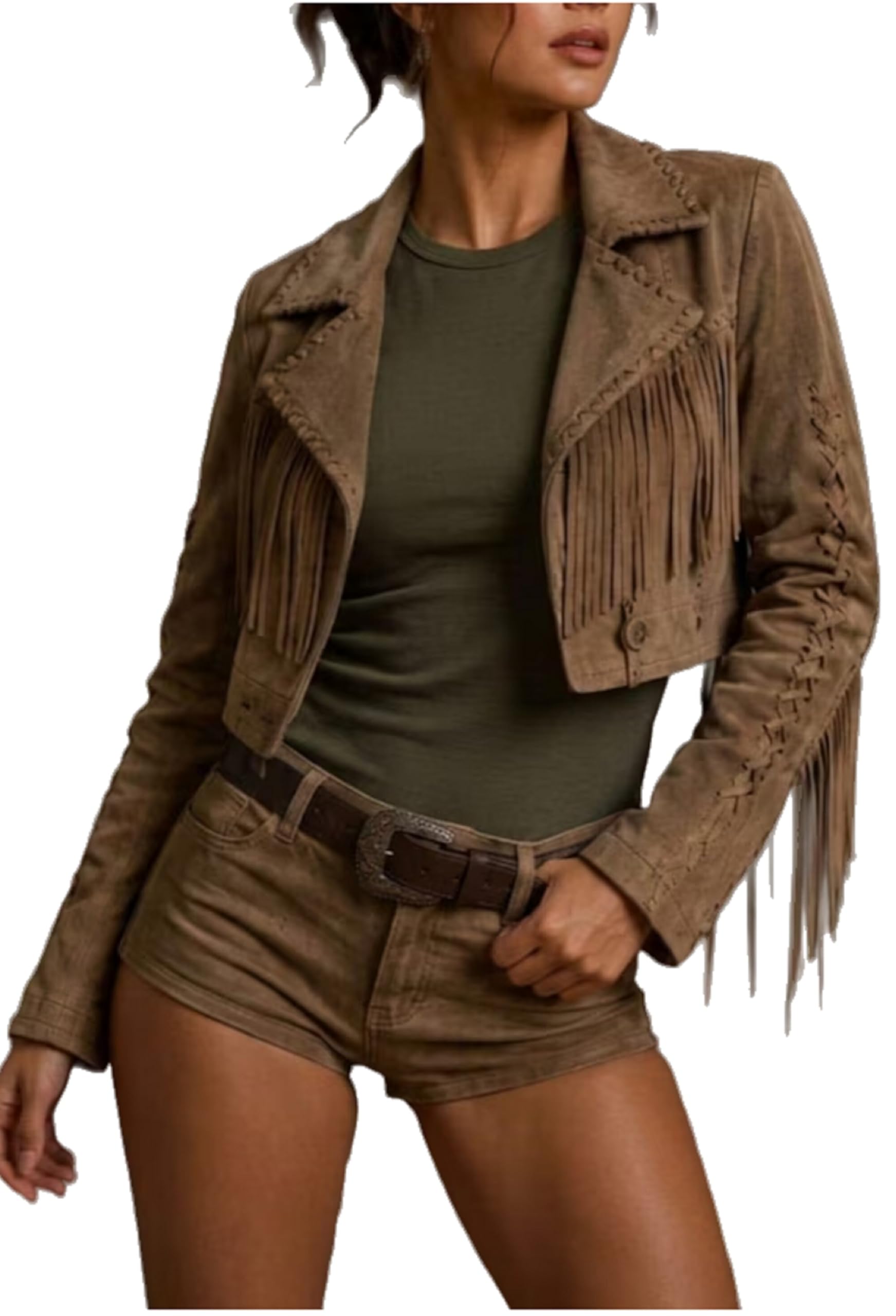 Chaqueta de ante con flecos para mujer estilo vaquero occidental 6
