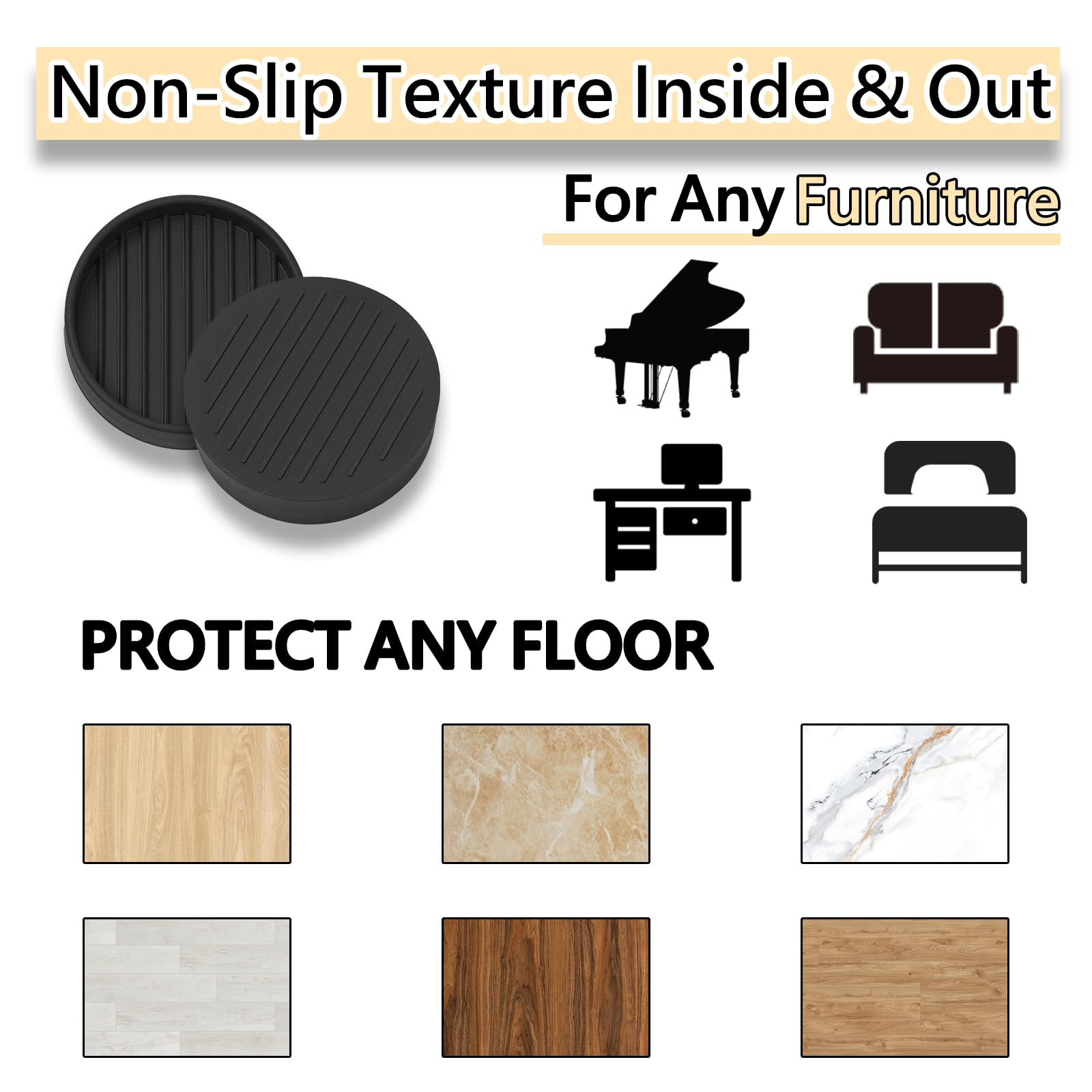 2 x 2 tazas redondas de goma para muebles, almohadillas antideslizantes para muebles, protectores de suelo con agarre, protege cualquier suelo