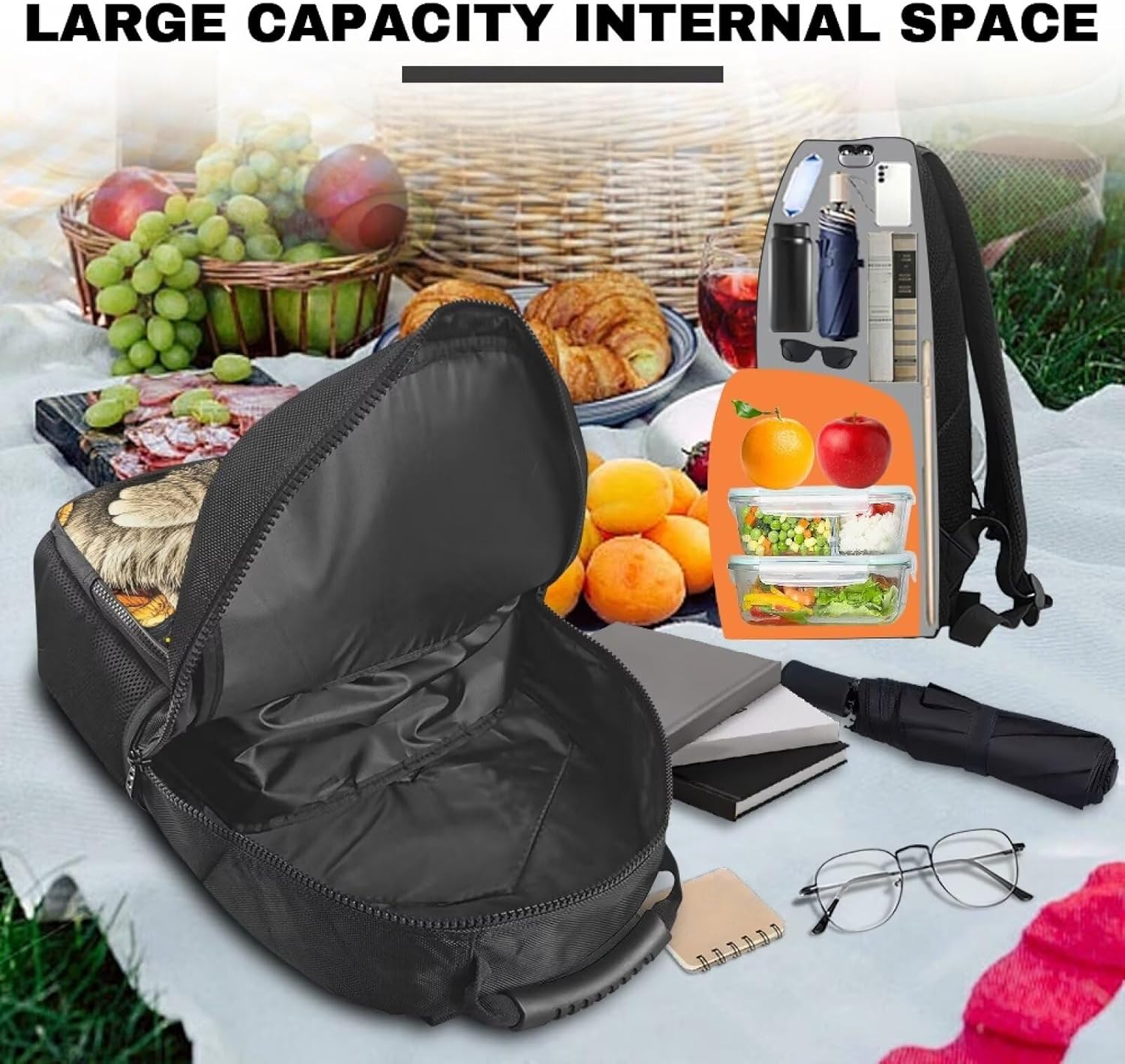 COEQINE Cute Cat Large Travel Backpack for Women Men Travel Large Capacity Water Resistant Leak Proof Lunch Bag Nurses Gifts for Women Work Picnic Fits 15.6 Inch Laptop