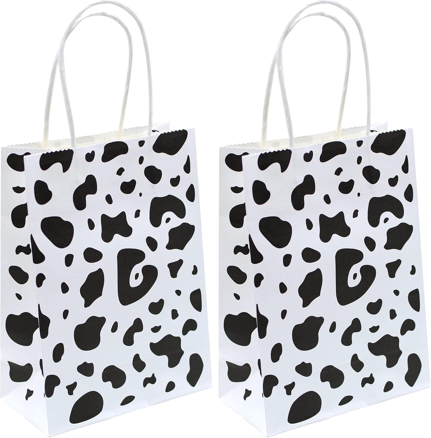YYaaloa 30pcs Small Gift Bags with Handle Bulk 8.26 x 5.9 x 3.15 inch Cow Print White Party Favor Paper Shopping Bags for Kids Birthday Xmas Party Supplies (Small 30pcs)
