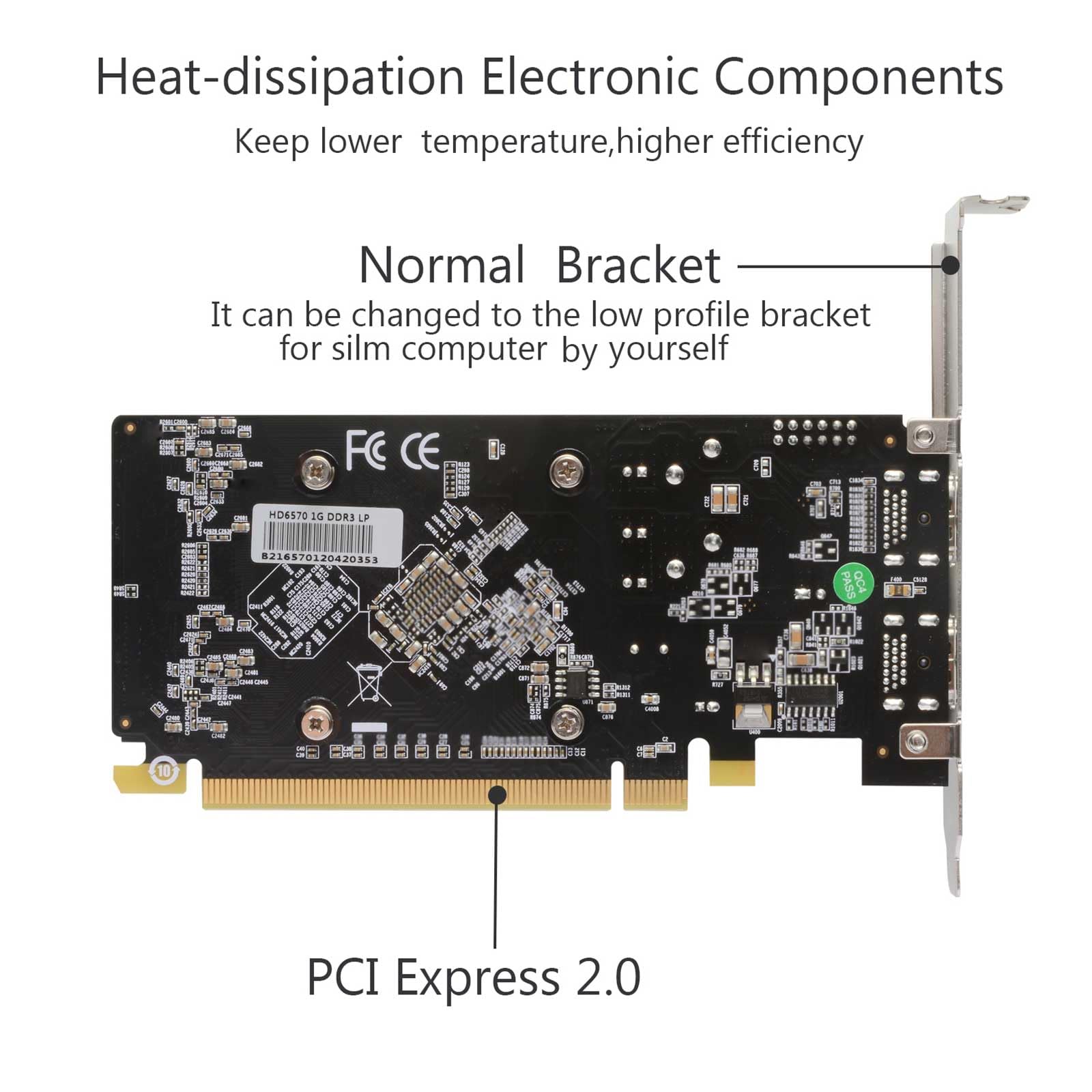 QTHREE Radeon HD 6570 1GB DDR3 2X HDMI Grafikkarte, Low Profile, PCI-Express 2.0 x16, Computer GPU, Graphics Card for PC