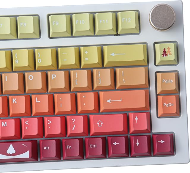Tsungup Keycaps PBT Dye-Sublimation Cherry Profile 129 Keys Keycaps with 6.25U Red Spacebar for ANSI/ISO Layout Cherry MX Switches Mechanical Keyboard