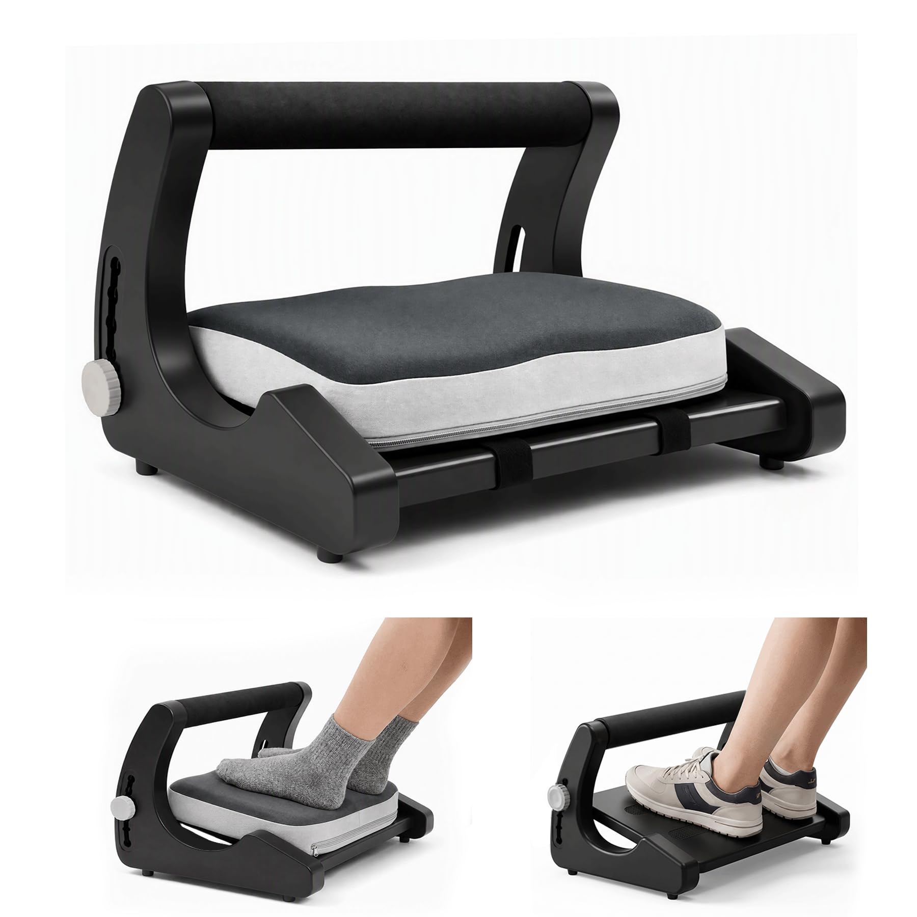5-Level Adjustable Foot Rest Under Desk, Ergonomic Footrest with Removable Memory Foam and Massage Nodules, Sturdy Office Foot Stool and Leg Support for Work &amp; Home, Non-Slip Base, Black