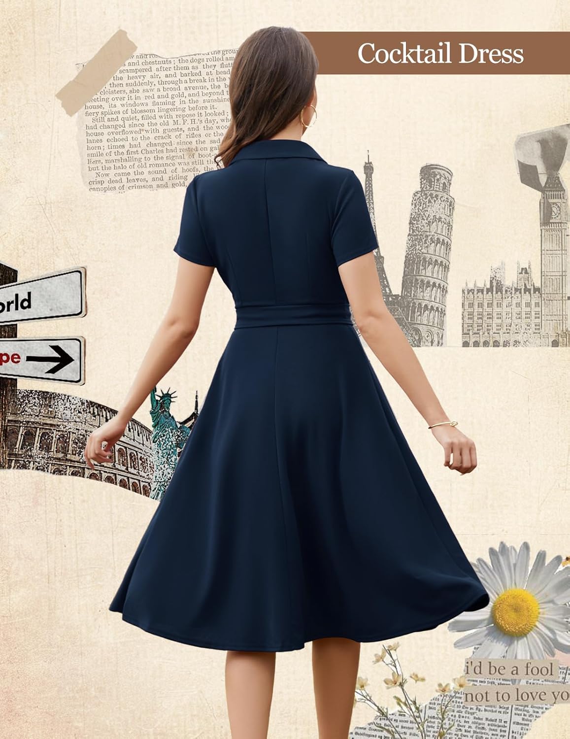 Meetjen Women's Vintage Tea Party Dresses, Short Sleeve Swing 2026 Formal Cocktail Wedding Guest Work Church Dress - Image 3