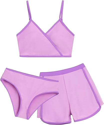 Girls 3 Piece Bikini Bathing Suit Teen Girls Swimwear Sport Swimsuits with Shorts 9-16T
