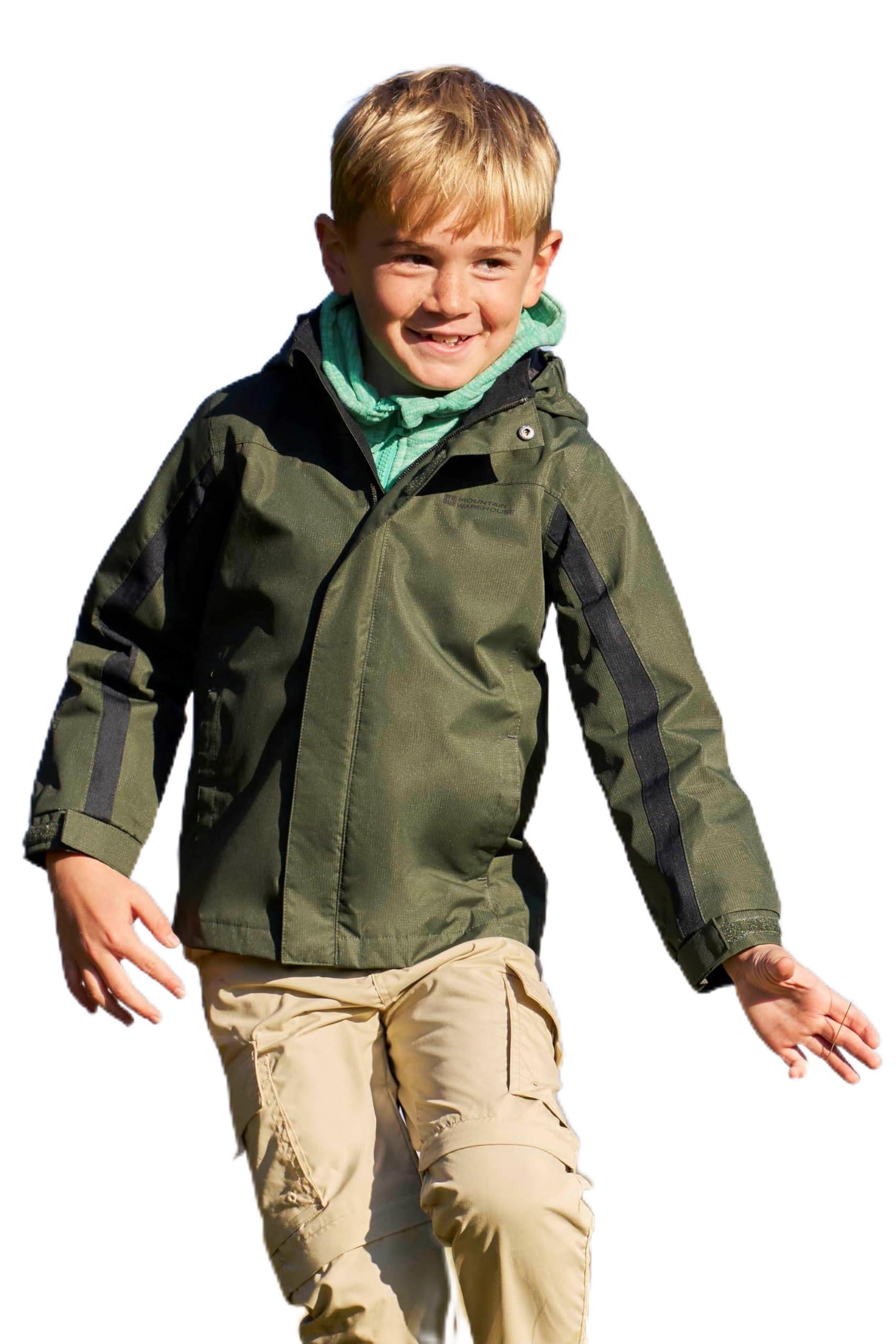 Mountain Warehouse Boys Khaki Samson Kids Waterproof Jacket - Taped Seams Rain Jacket, Adjustable Cuffs Triclimate Coat, Mesh Lined Girls Raincoat - For Travelling Kids Size 9-10 Years