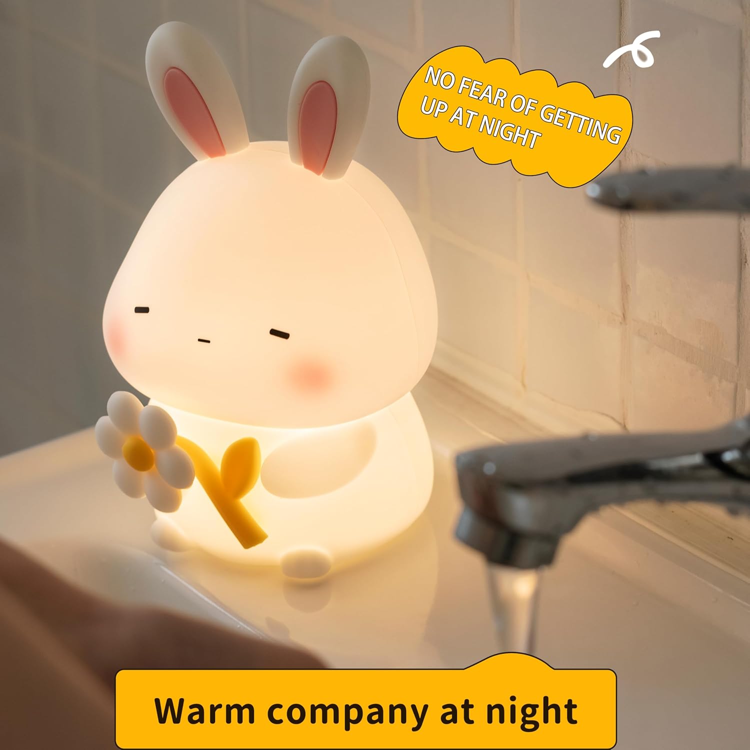 Night Light for Kids, Cute Soft Silicone Bunny Lamp, Dimmable Nursery Portable Rabbit Kawaii Lamps, Bedside Lamp for Baby Toddler Adult[Energy Class G](Flower Bunny)