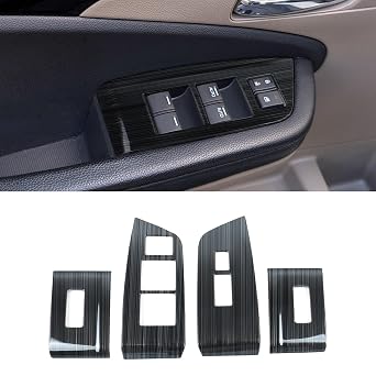 Window Lift Trim Switch Panel Cover Trim for Honda 2016-2022 Pilot & 2019-2025 Passport Interior Accessories Black Brushed Stainless Steel Material