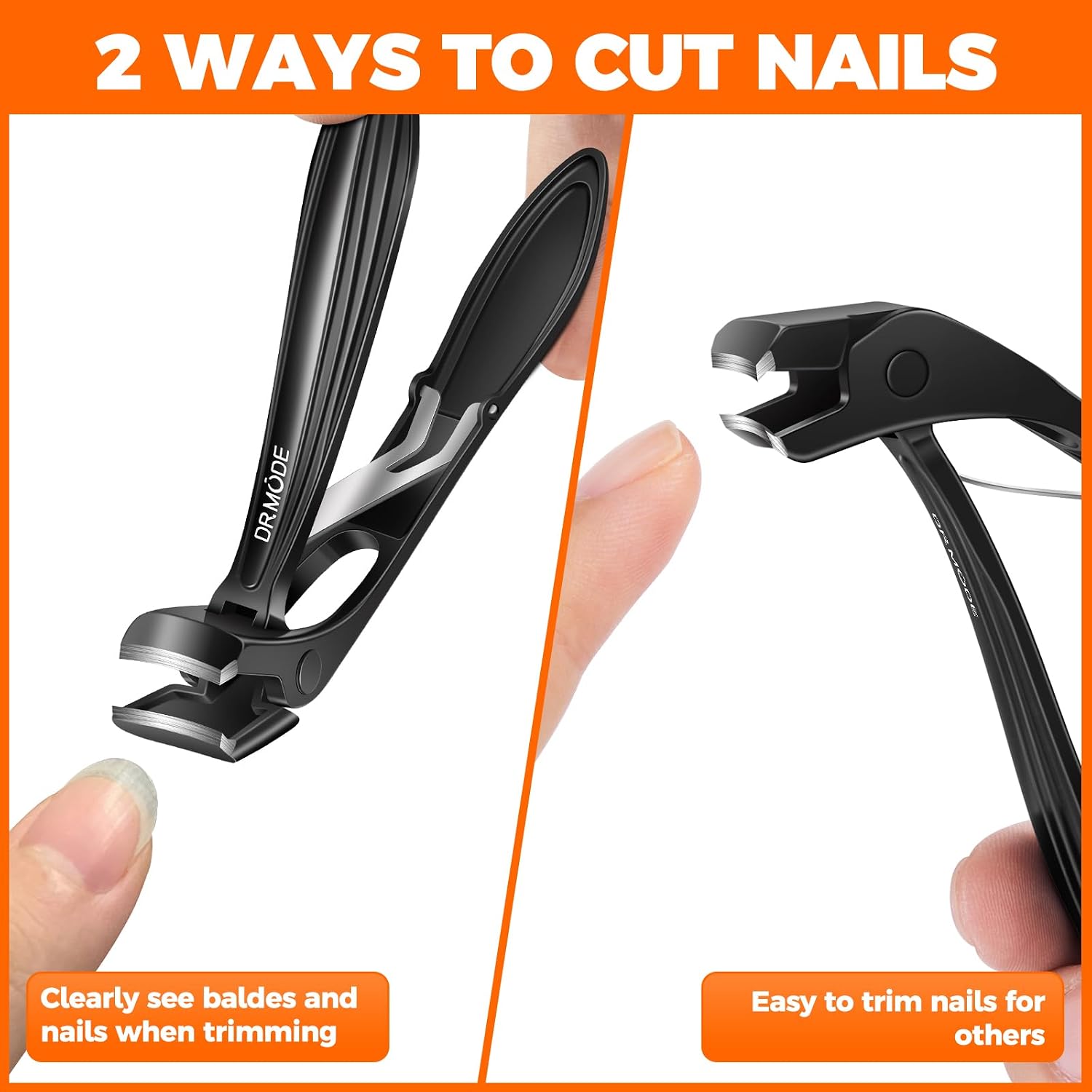 Toenail Clippers for Thick Toenails for Seniors, Angled Head Long Handled Toe Nail Clippers for Men with Wide Jaw Opening, Heavy Duty Large Finger Nail Clippers Adult Cutter with Catcher, Black