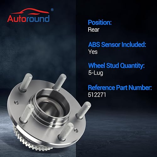 Miniatura 3 de Autoround 512271 Cojinete de rueda trasera y conjunto de cubo compatible con Ford Fusion 2006-2012, Mazda 6 2003-2008, Lincoln MKZ 07-12Zephyr 06,