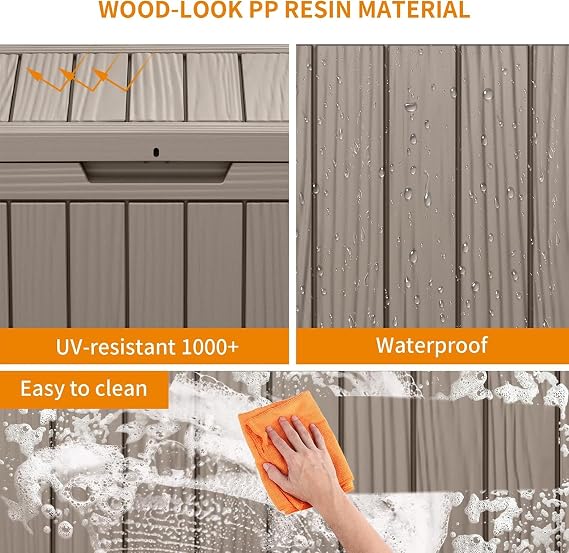 45 Gallon Waterproof Outdoor Storage Box,Resin Deck Box,Lockable Outside Storage Box Container for Patio Furniure,Garden,Pool Tools (Grey)