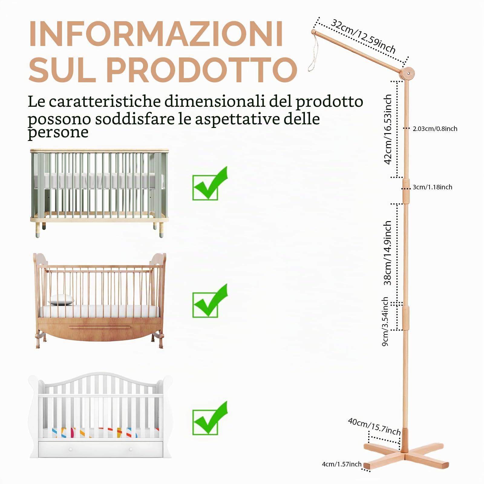 Supporto mobile per bambini, in legno, per appendere giocattoli, culla e cameretta dei bambini, da 0 a 12 mesi