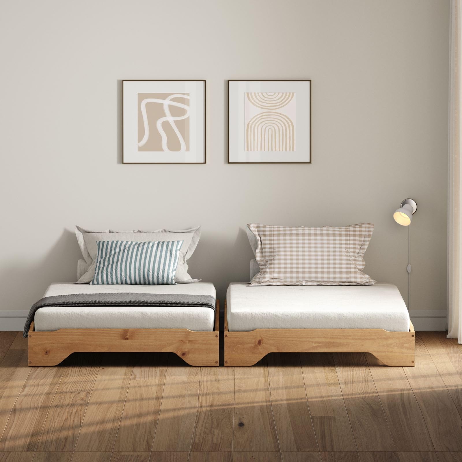 IDIMEX Stapelbett 2er Set Gästebett Ronny Einzelbett Stapelliege Kiefer massiv Eichefarben Bett 90x200 cm Kinderbett Jugendbett