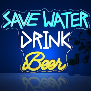 Neon Beer Signs, Save Water Drink Beer LED Beer Neon Lights Bar Sign for Home Bar Man Cave Pub Restaurant Bistro Club Party Decorations