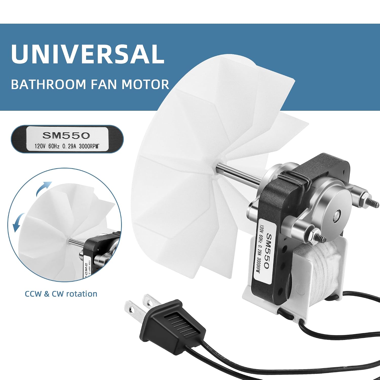 Universal SM550 Bathroom Vent Fan Motor Compatible with Br-oan Nut-one Bathroom Exhaust Fan Motor 50CFM 120V 3000RPM Replace C01575 65100 SM550 EM550 EM750-2 Pack by Fetechmate