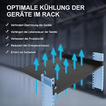 Extralnik 19 Inch Shelf 1U 350 mm Depth - Sturdy Rack Base for Network Cabinet Perforated 20 kg Load Capacity Compatible with 19 Server Cabinets from 450 mm Cabinet Depth Includes Mounting Kit Black