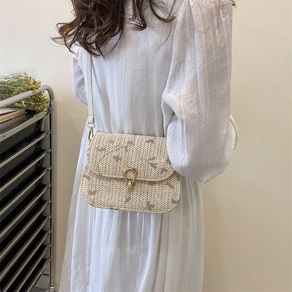 Summer Lace Flower Shoulder Crossbody Bag Straw Beach Messenger Woven Handbag Women Outdoor (Color : A)