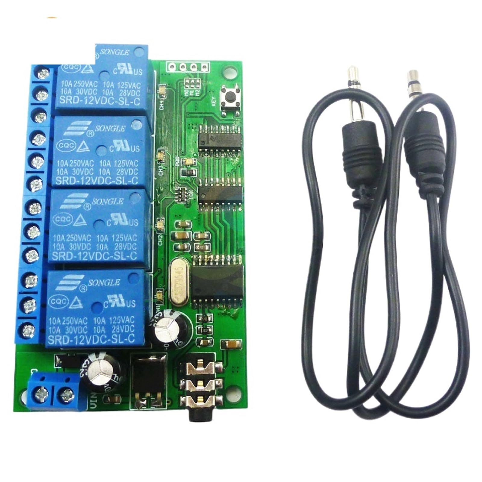 Módulo de relé de control remoto AD22B04 MT8870 de 4 canales con decodificador de señal de tono DTMF, 12 V CC, for Home con cable de 3,5 mm