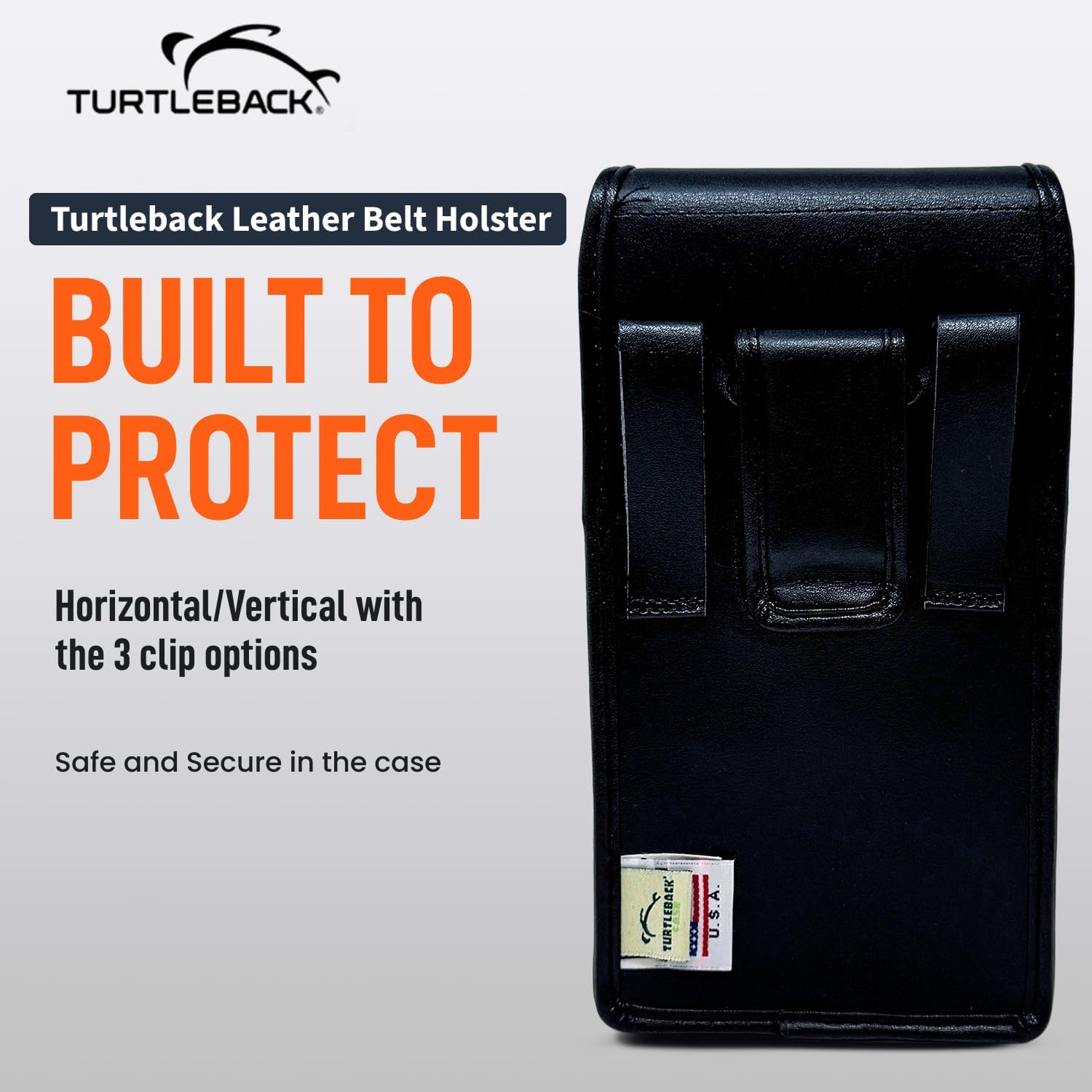 Turtleback Holster Designed for Galaxy S26 Plus, S25 Plus, S24+ to S20 Plus - Small - Premium Black Leather Wrapped Clip with Belt Loops, Magnetic Closure – Fits with Slim Style Cases