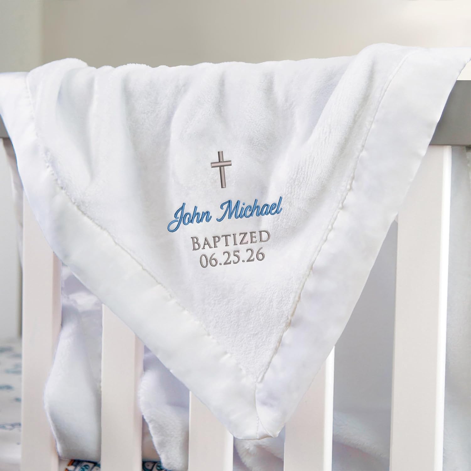Lifetime Creations Personalized Baby Baptism Blanket: Custom Embroidered White Christening Blanket, Baptism Gifts for Boys & Girls, Baby Dedication Gifts, Bautizo Regalo