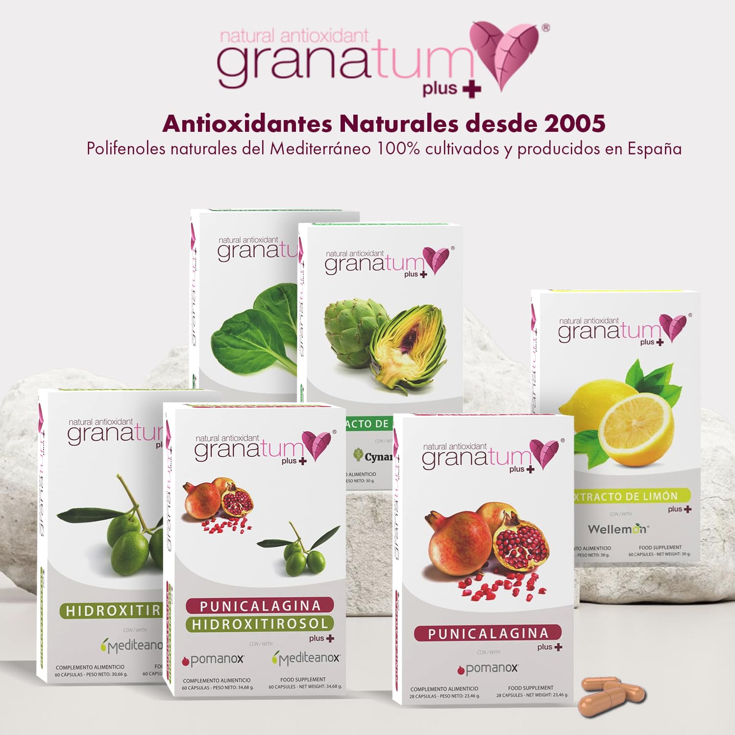 Granatum Plus - Punicalagina Plus - Complemento Alimenticio - Extraído de Granadas - Suplemento Antioxidante - Digestión y Metabolismo - Cuidado de Piel - Producido en España (3 Cajas de 28 cápsulas)