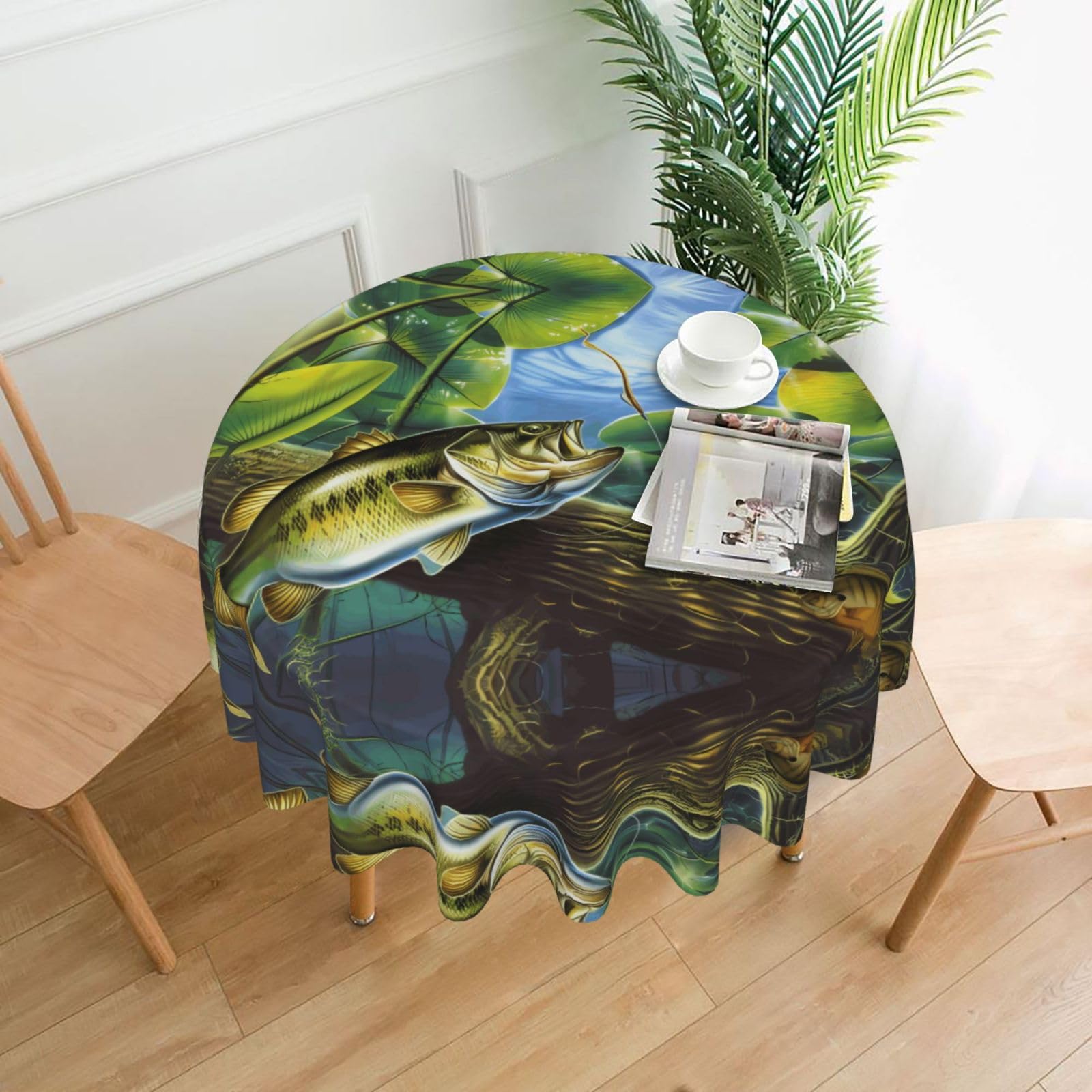 HJFCZH Bass fish Prints Round Decorative Tablecloth 60in - High-Grade Polyester Throw for Dinners, Weddings & Everyday Use