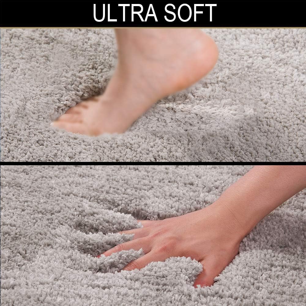 Walensee Shaggy 2 Piece Bath Rug Sets (Light Tan) 20 x 24 U Shape Contour Rug & 20 x 32 Bathroom Rug Machine Wash/Dry Bath Mats for Bathroom Plush Absorbent Bathroom Rugs and Mats Set Non Slip