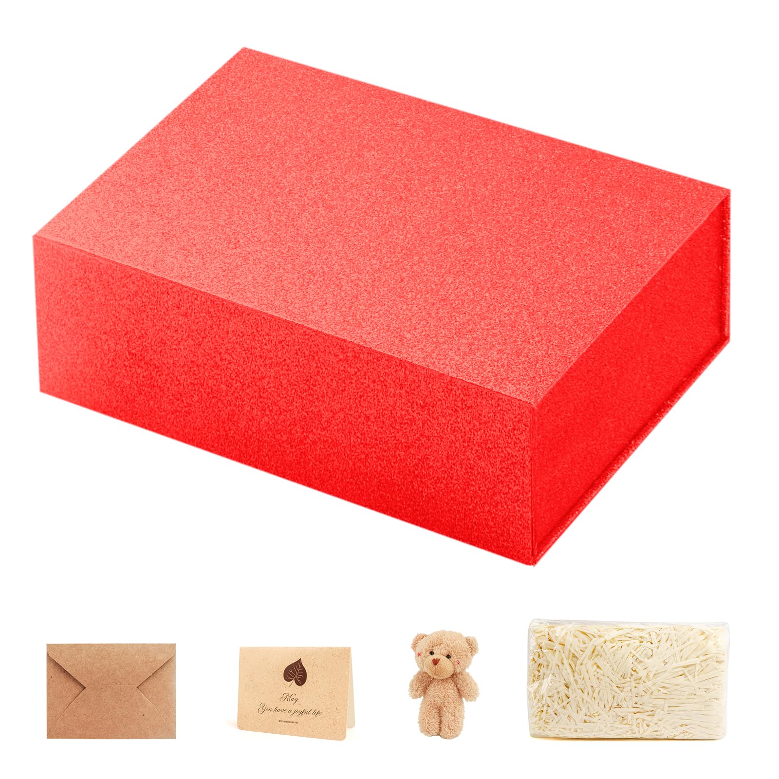Artmitz Gift Box Elegant Magnetic Lid – Premium Rectangular Present Box with Shredded Paper and Card for Birthdays, Weddings and Special Occasions (Red, Large(33.5x23.5x11cm))