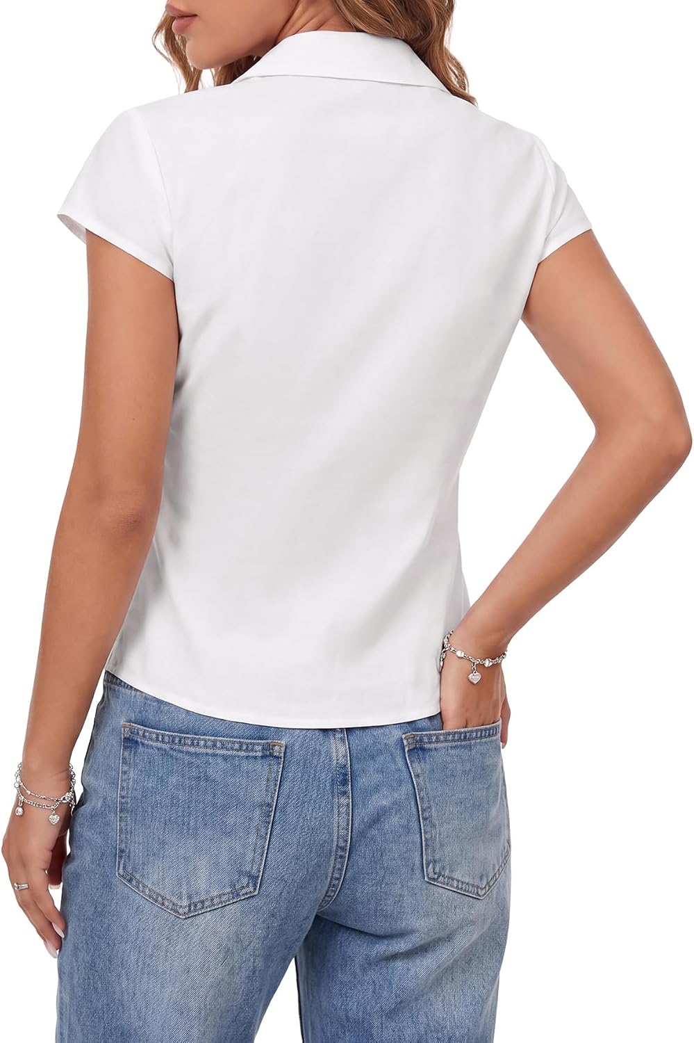 LYANER Women's Cotton Short Sleeve Button Down Collared Dressy Casual Blouse Top Shirts