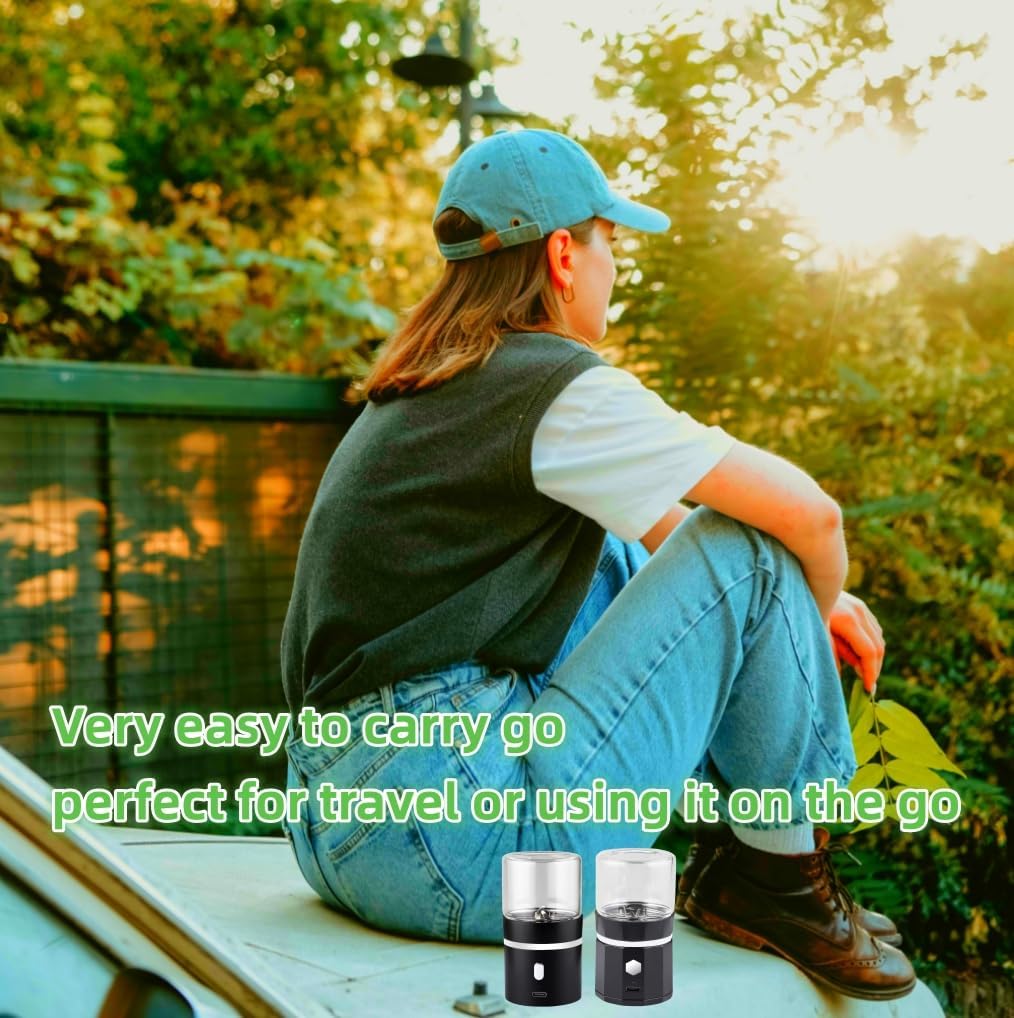 Small Mini Automatic Spice Grinder Electric Herb Grinder compact for Flower Buds With USB Rechargeable 1.7oz Spice Grinder,Glass Spice Chamber Size 2x3.5 inches